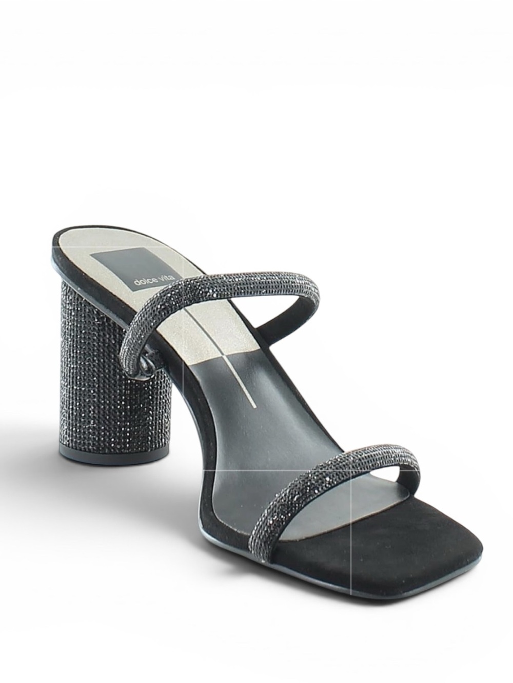 Dolce Vita Noles Rhinestone Chunky Round Heel Sandal‎ in Black Glamorous Size 6